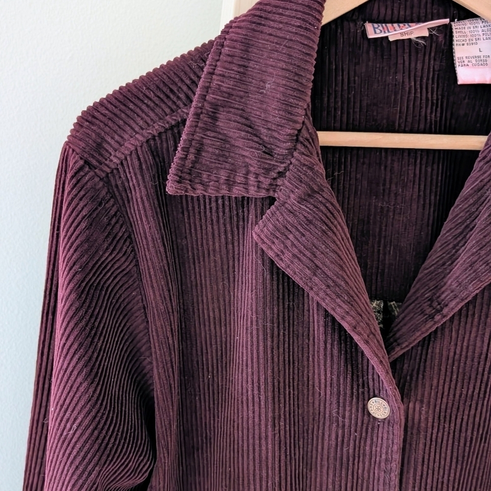 Vintage Corduroy Button Down Collared Paisley Lined Jacket In Burgundy - Picture 4 of 12